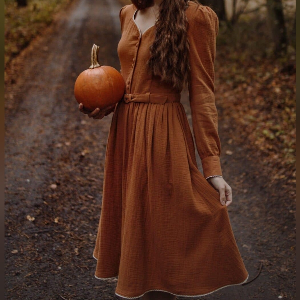 Revintaria Tatiana Dress - Cottagecore Long Sleeves Perfect For Fall